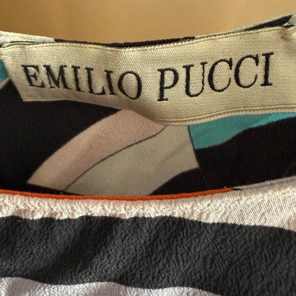 EMILIO PUCCI Multicolor Silk Short Sleeve Top, Sz 44 - Picture 3 of 3